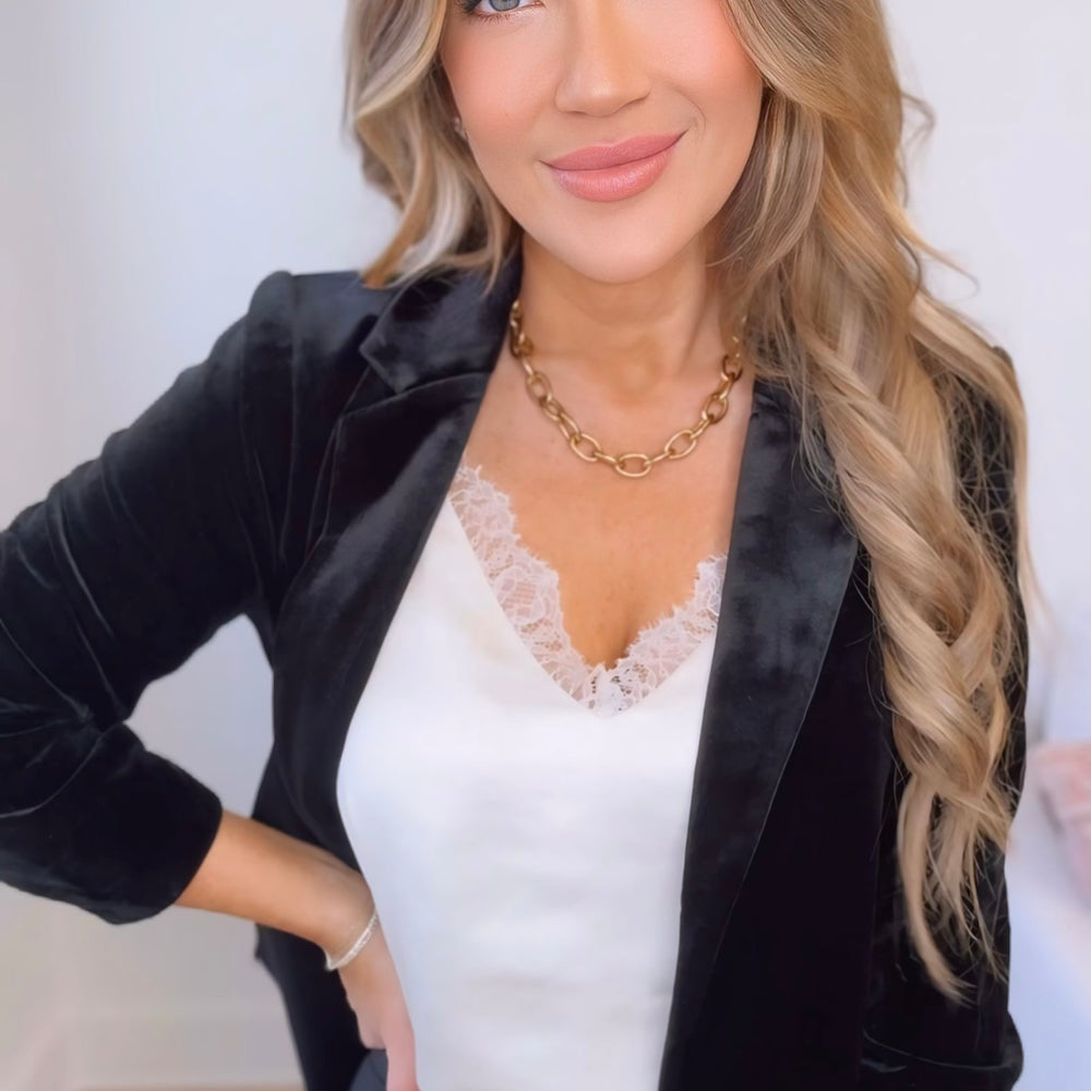 
                      
                        Showstopper Velvet Blazer
                      
                    