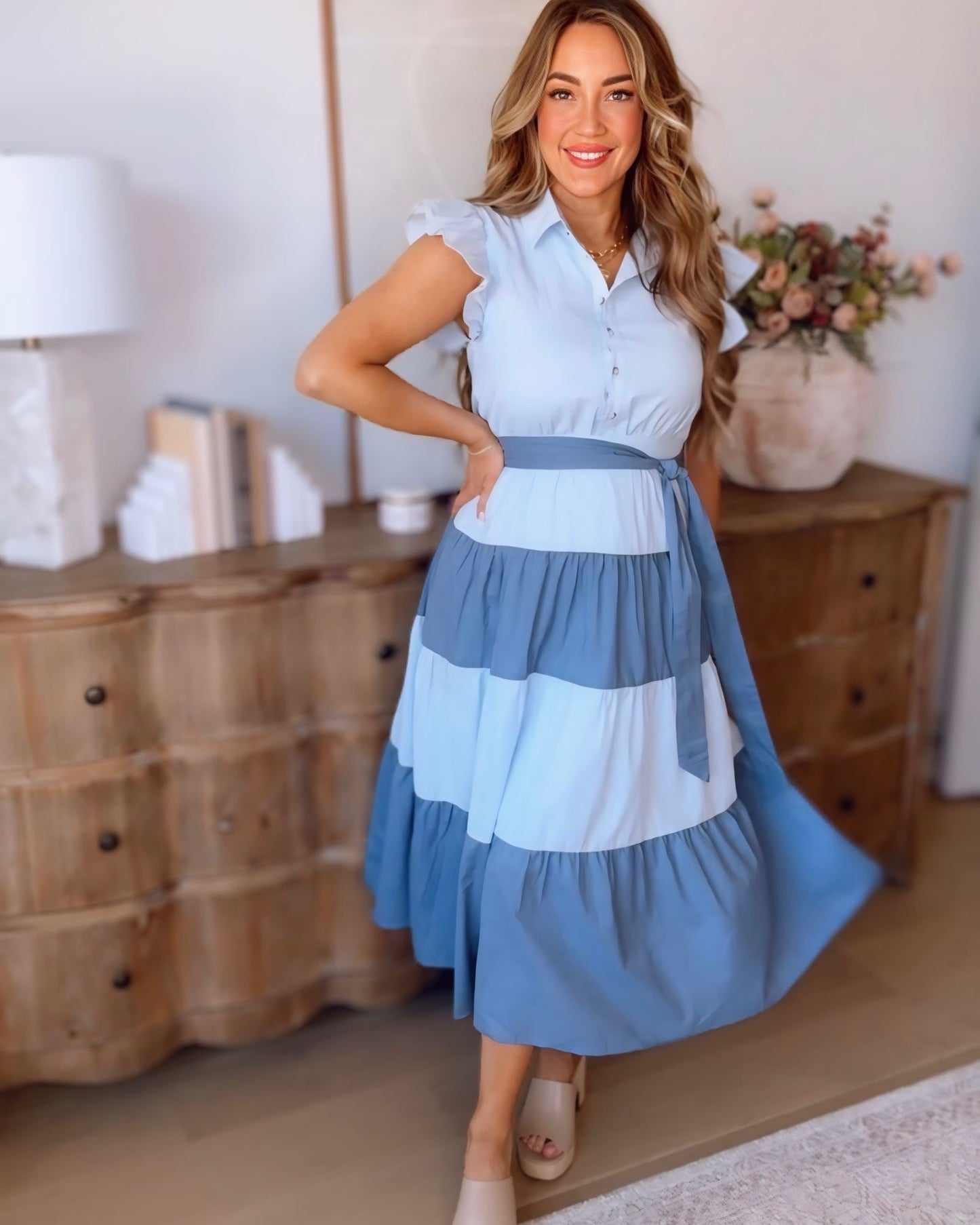 color block midi dress Harmony The Cristinah Striped Knit Halter Neck Color Block Midi Dress is your destination Colorblock Twist Midi Dress