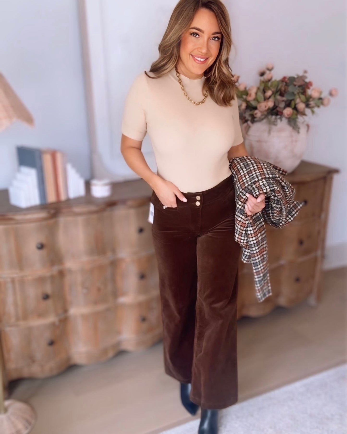 KUT- Meg Corduroy Wide Leg Pant- Brown