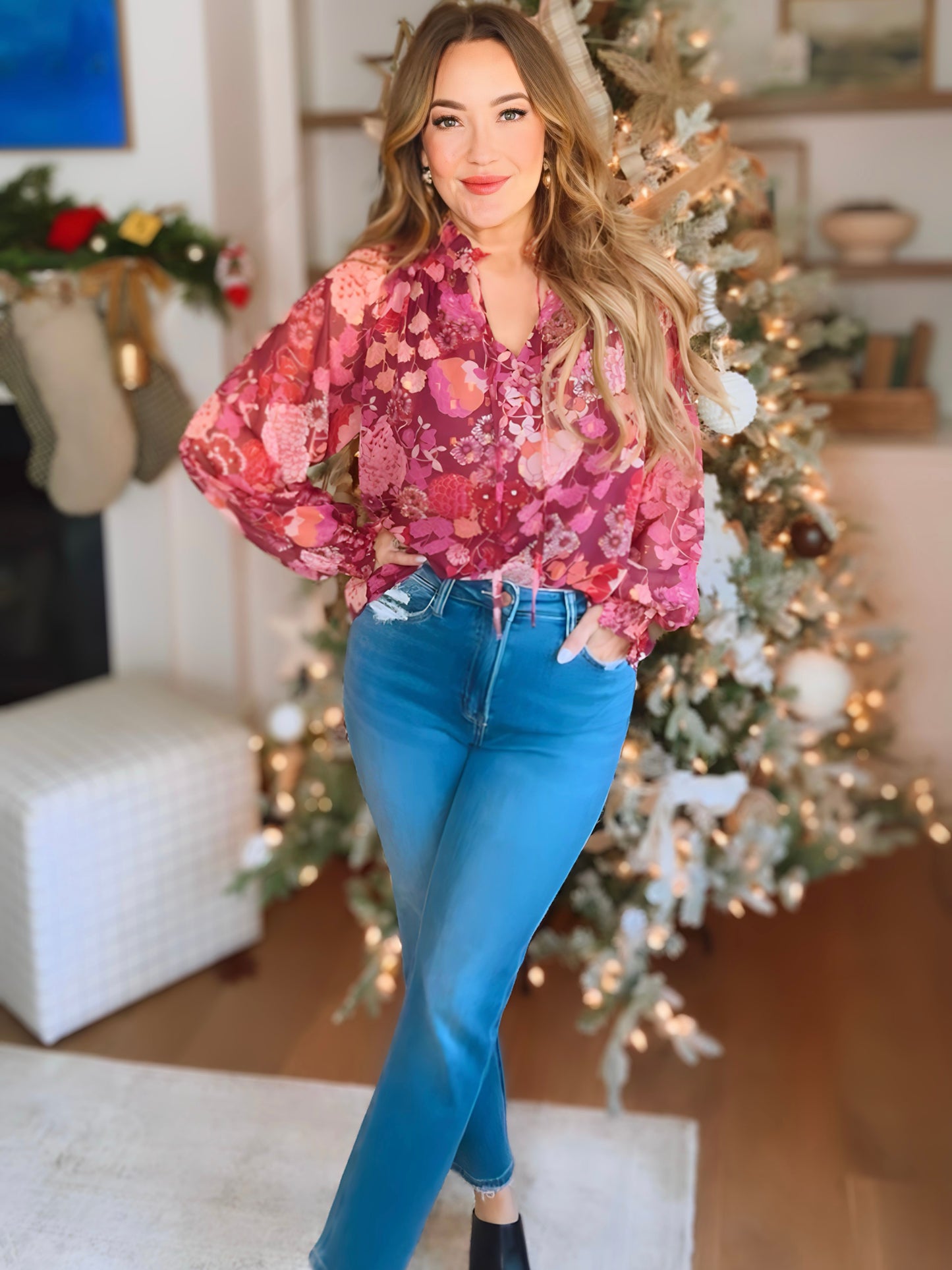 Found Your Love Floral Sheer Sleeve Blouse