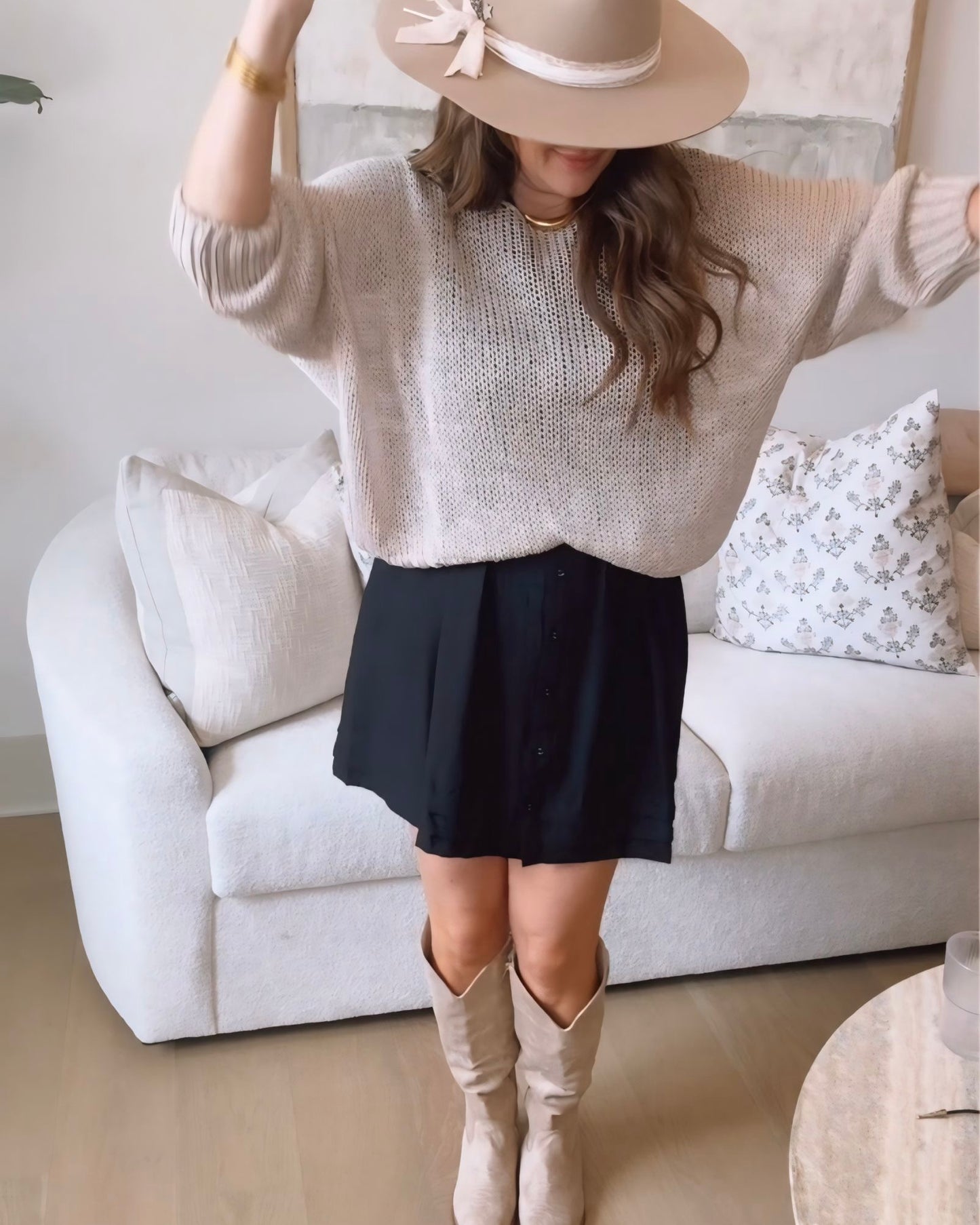 Marley Crochet Crew Neck Long Sleeve Knit Top