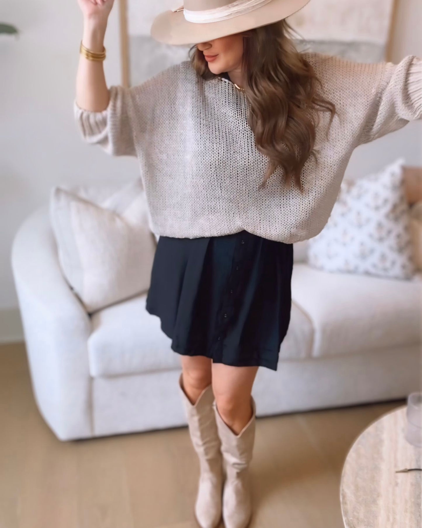 Marley Crochet Crew Neck Long Sleeve Knit Top