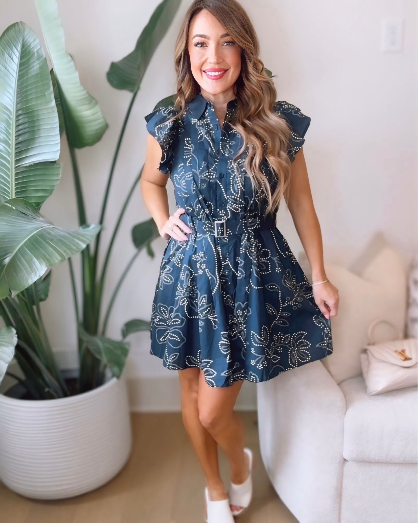 Mila Flutter Sleeve Belted Dress