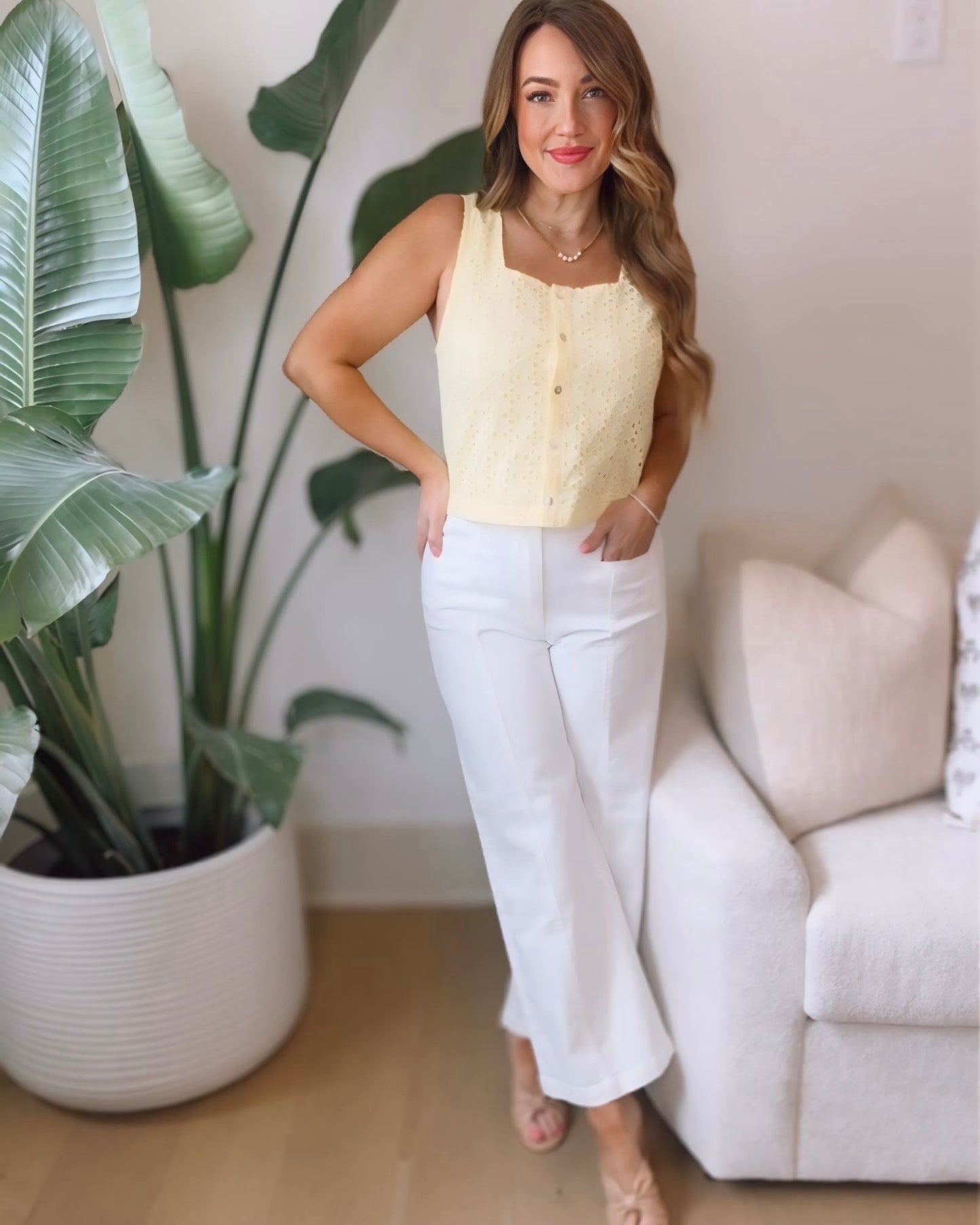 Ines Embroidered Eyelet Sleeveless Top
