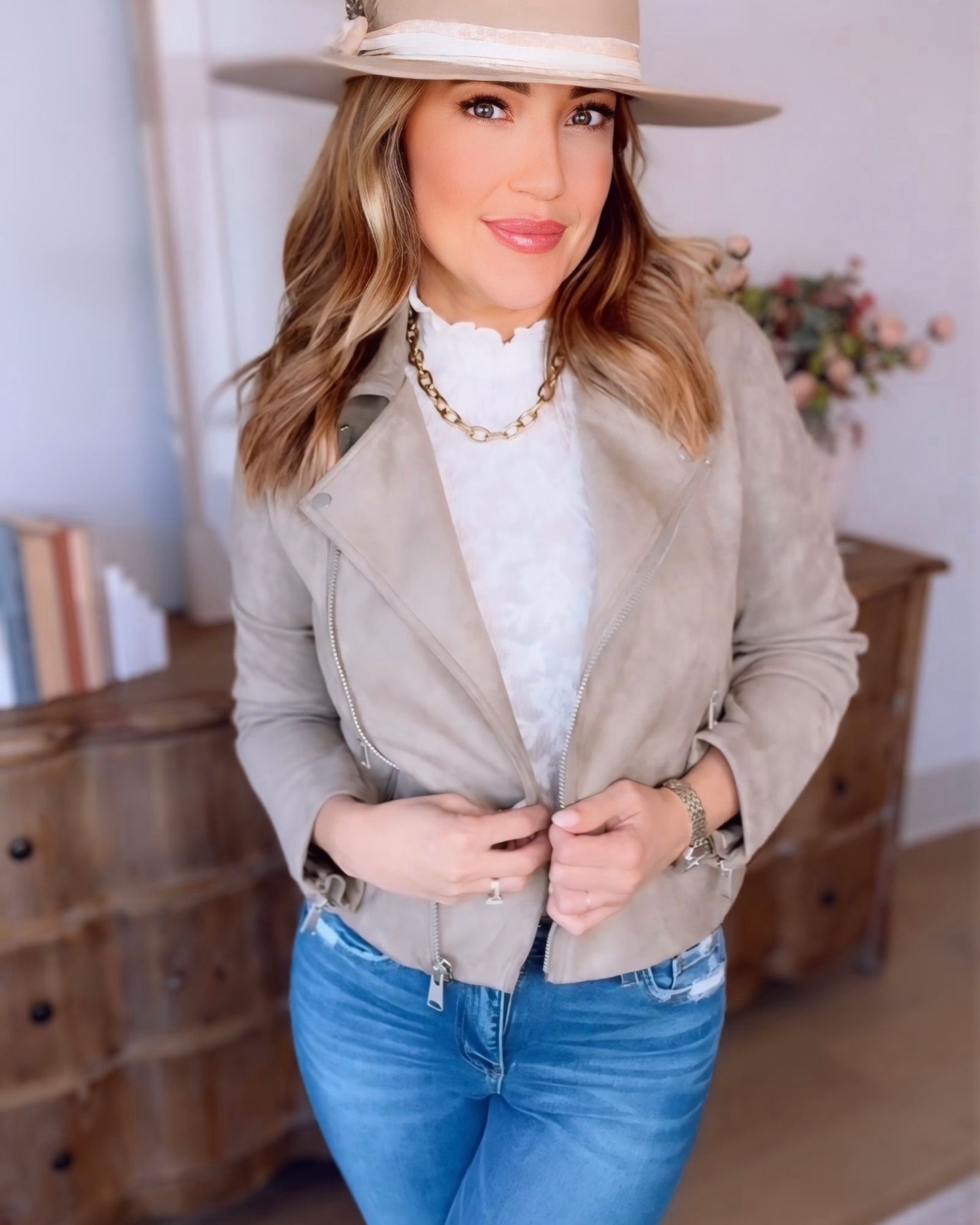 Greta Suede Moto Jacket