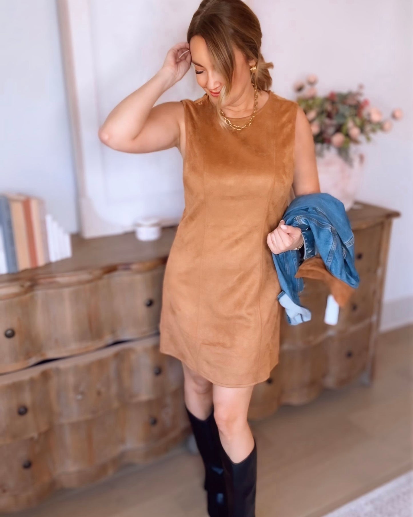 Peyton Sleeveless Suede Dress