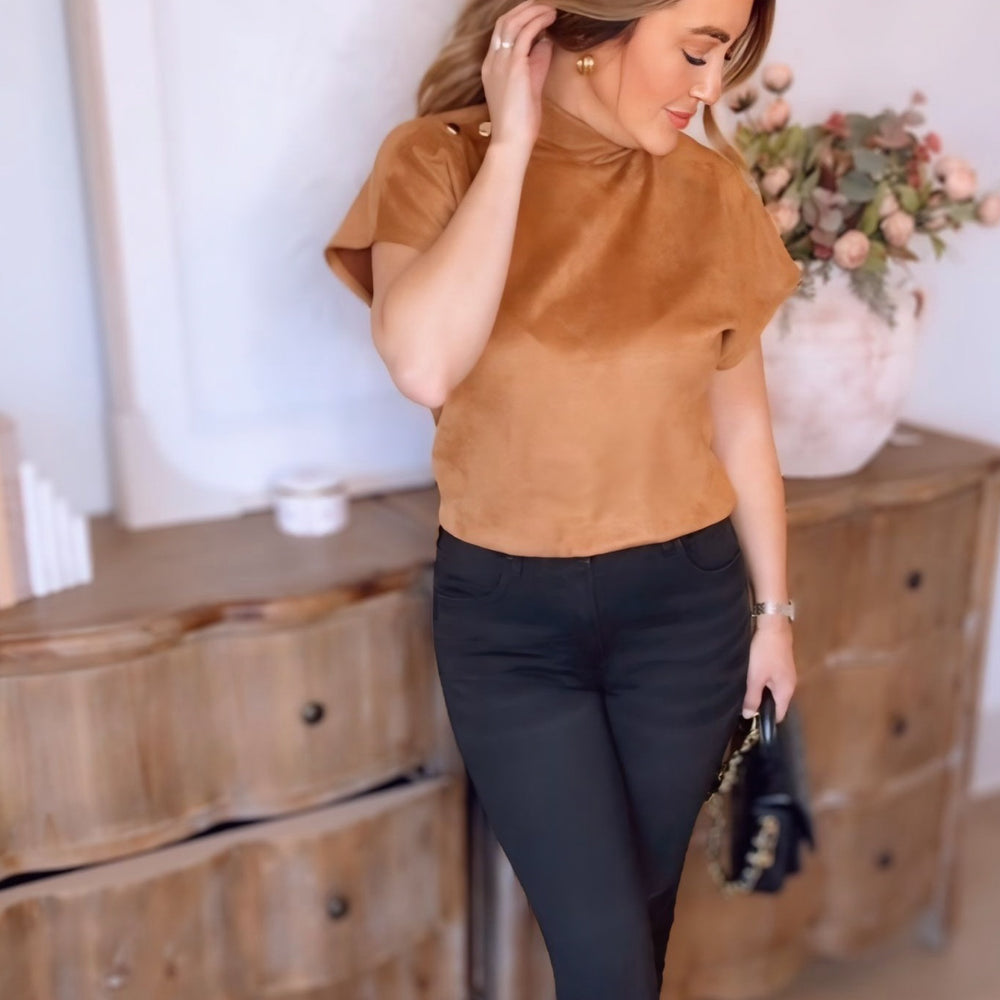 Camden Button Detail Suede Top