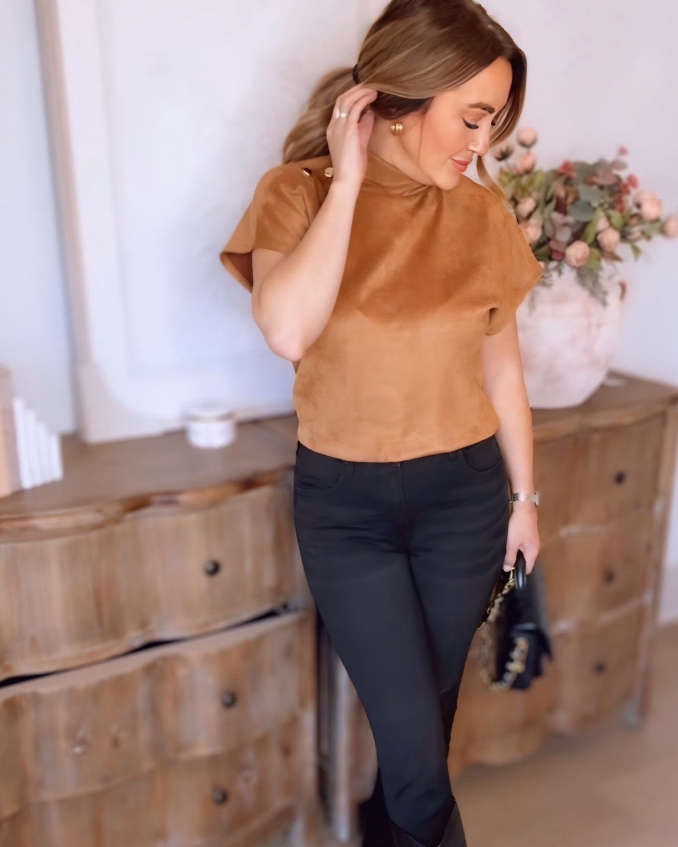 Camden Button Detail Suede Top