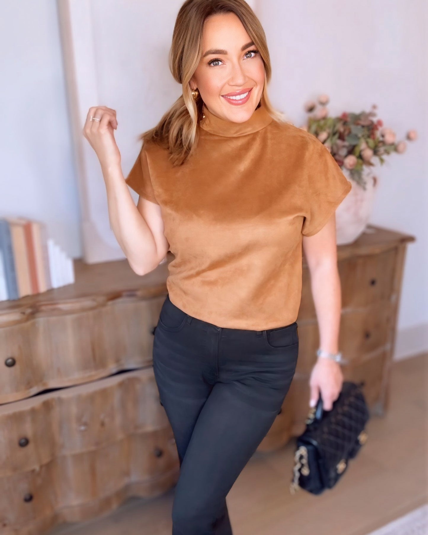 Camden Button Detail Suede Top