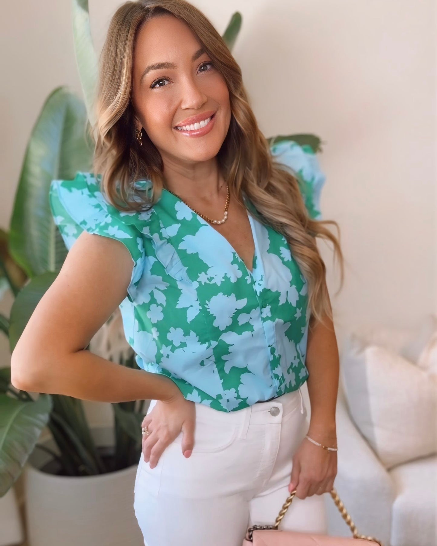 Riona Floral Button Down Ruffle Top