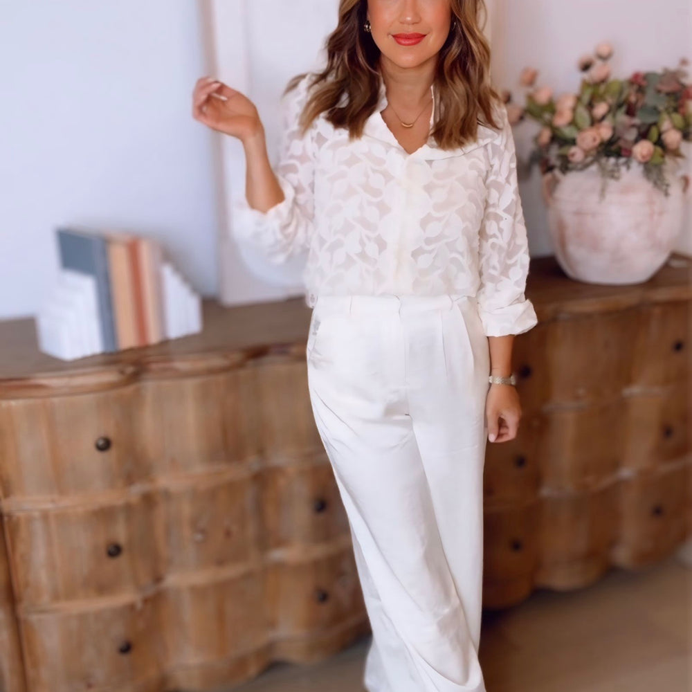 Inez Jacquard Button Up Blouse