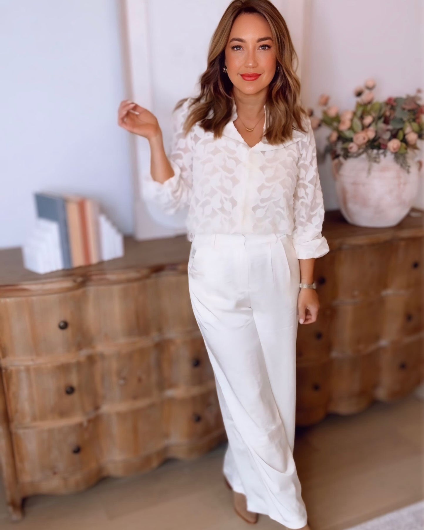 Inez Jacquard Button Up Blouse