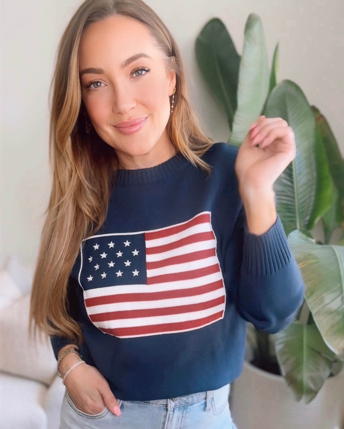 American Flag Knit Pullover Sweater- 3 Colors