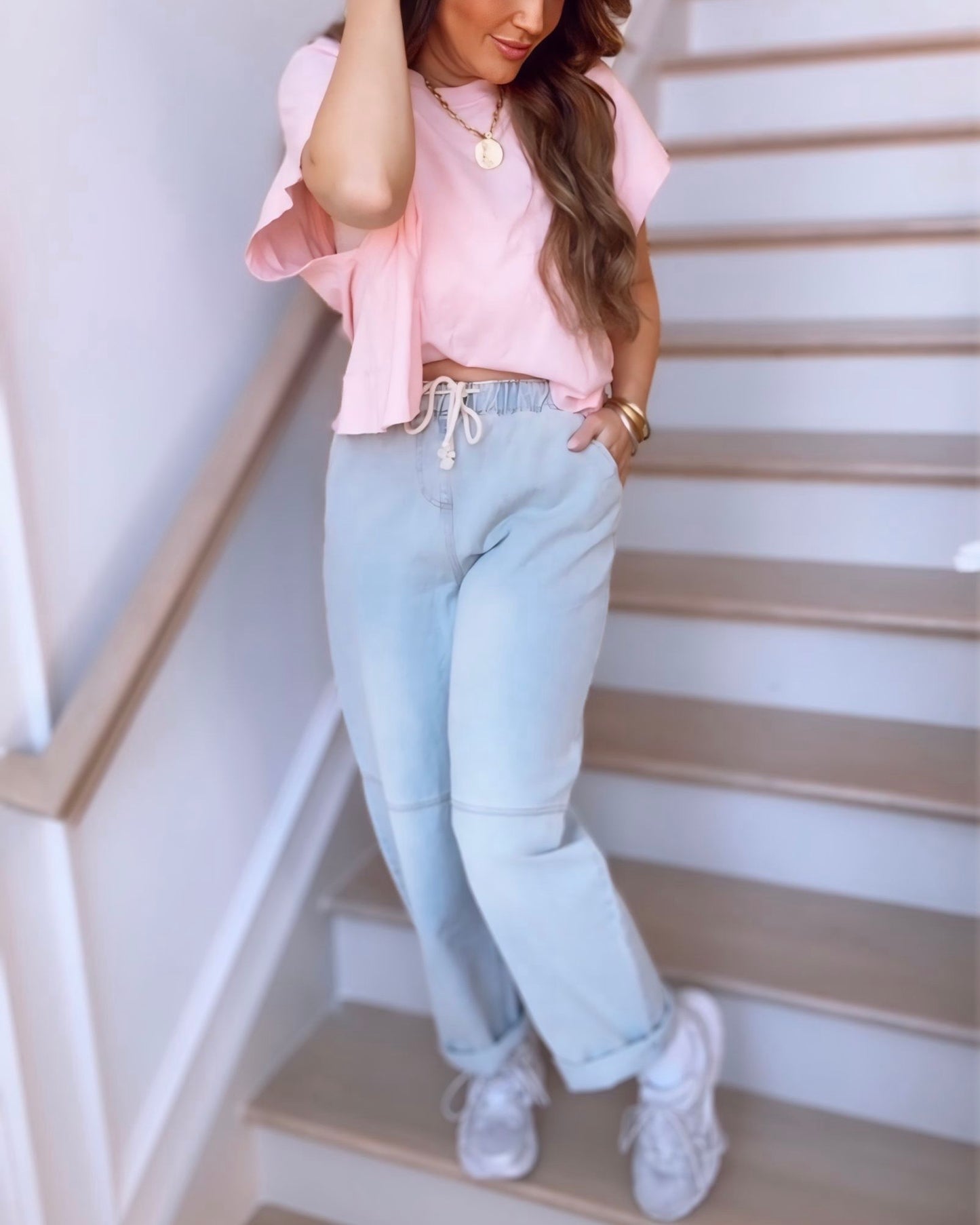 Light Wash Drawstring Barrel Jeans