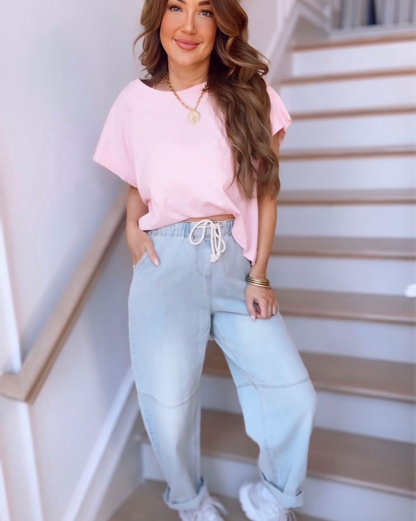 Light Wash Drawstring Barrel Jeans