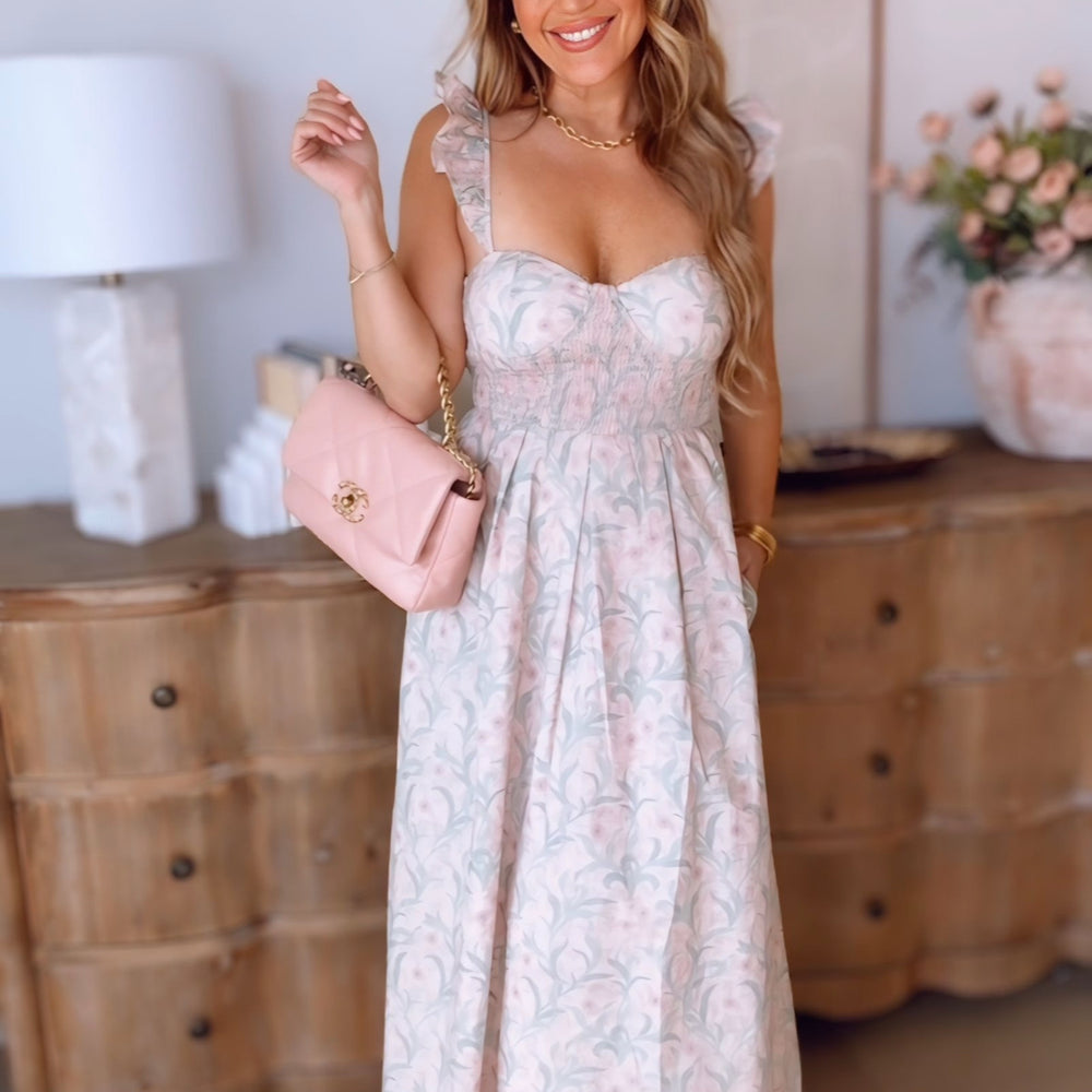 
                      
                        Blooming Bouquet Ruffle Sleeve Midi Dress
                      
                    