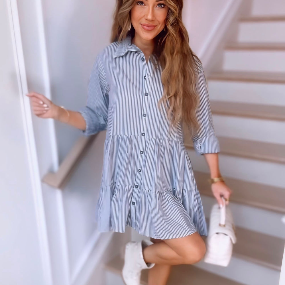 
                      
                        Emma Stripped Pattern Button Down Dress - NEW COLOR
                      
                    