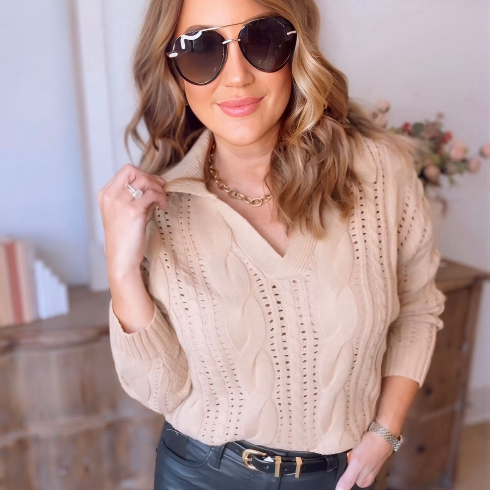 Letters From Autumn Cable Knit V-Neck Sweater