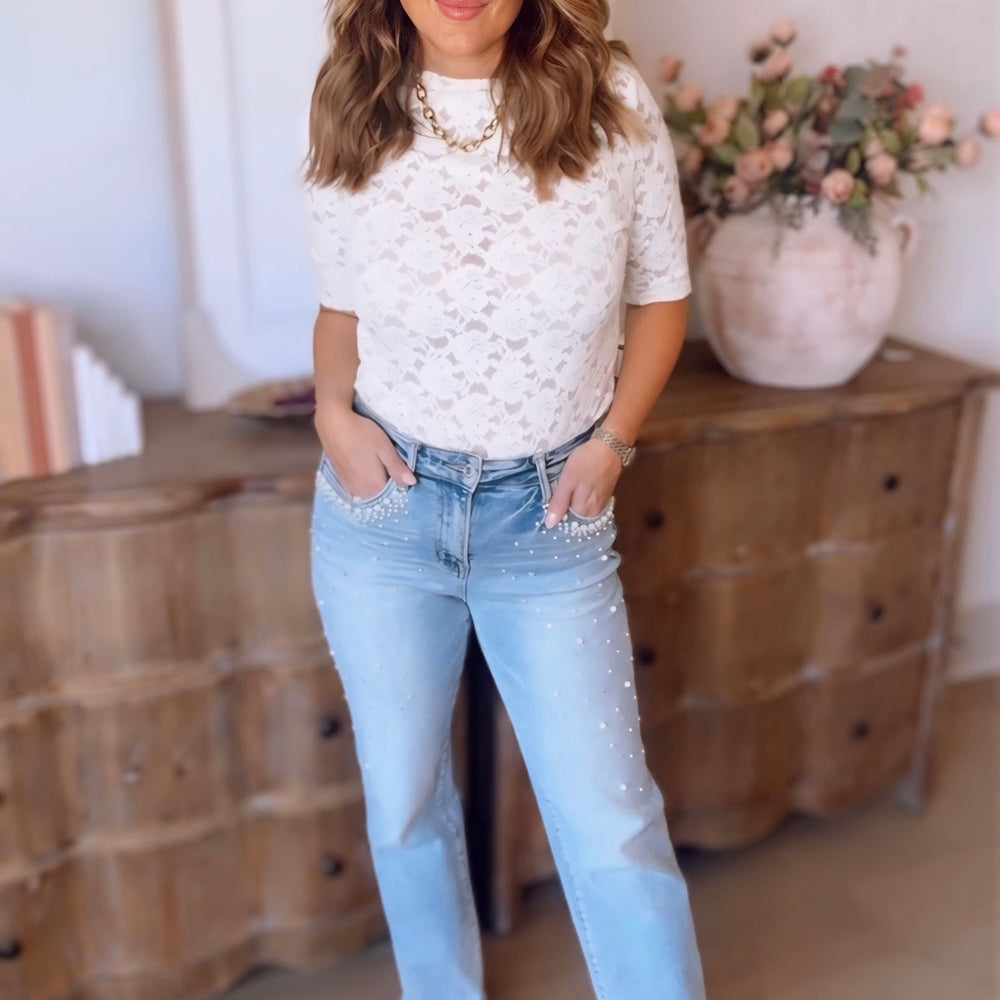 Flying Monkey Vervet - Victoria High Rise Straight Pearl