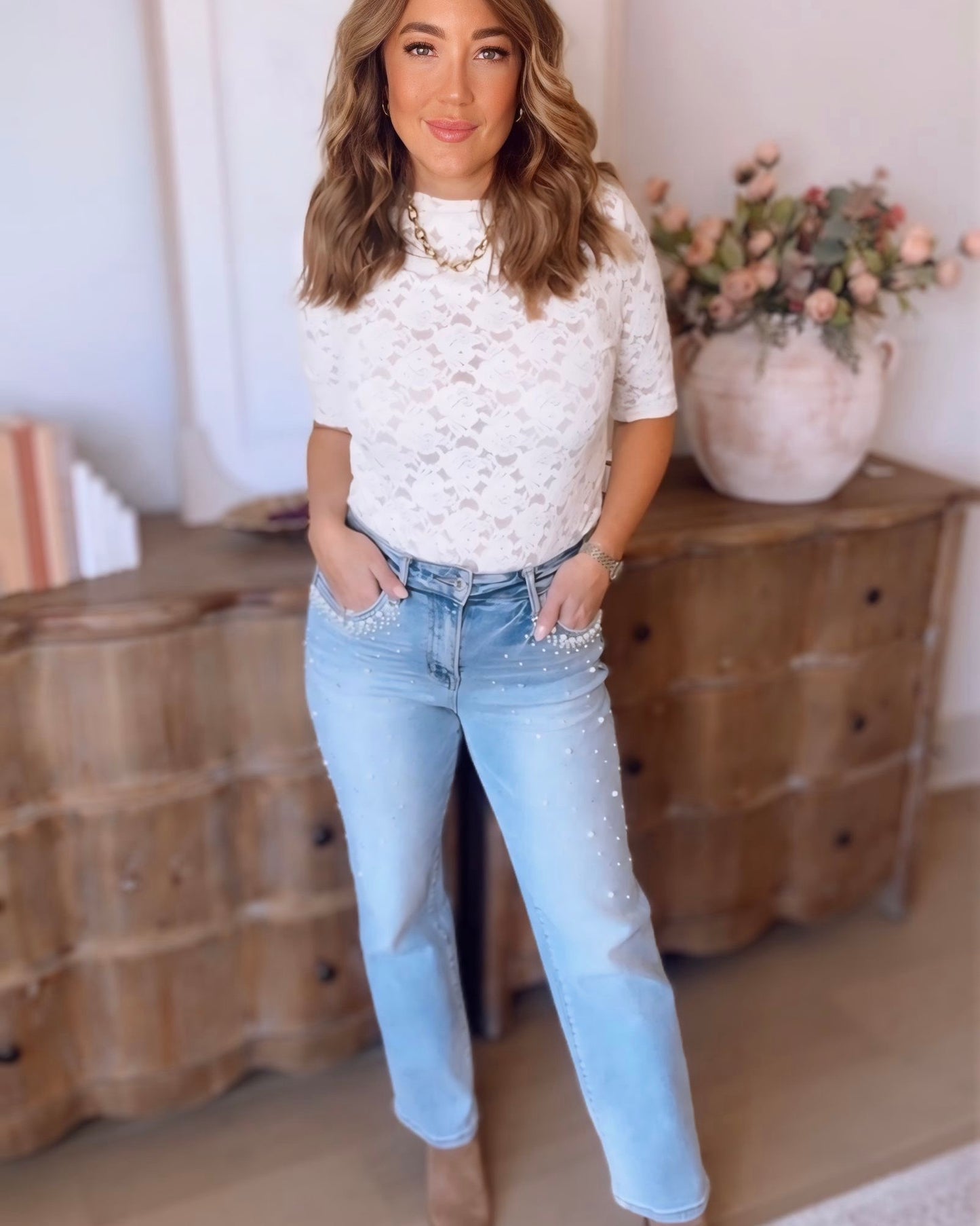 Flying Monkey Vervet - Victoria High Rise Straight Pearl