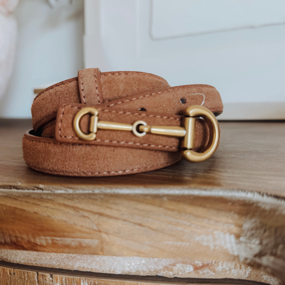 
                      
                        Sleek Horse-Bit Suede Belts
                      
                    