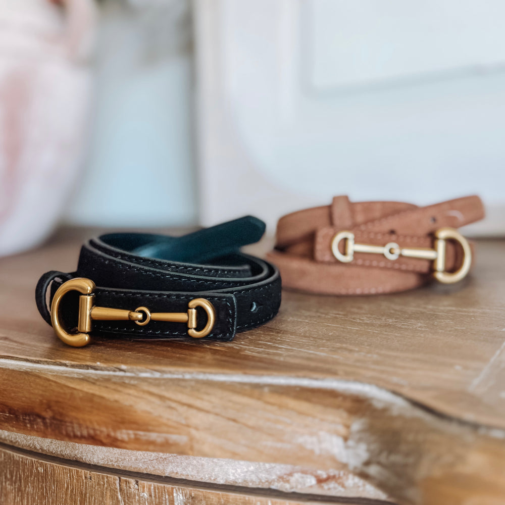 Sleek Horse-Bit Suede Belts