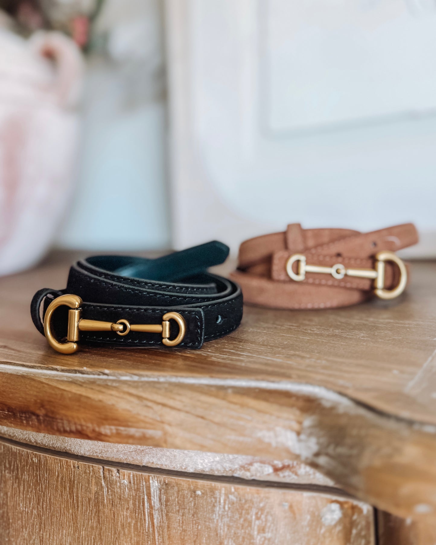 Sleek Horse-Bit Suede Belts