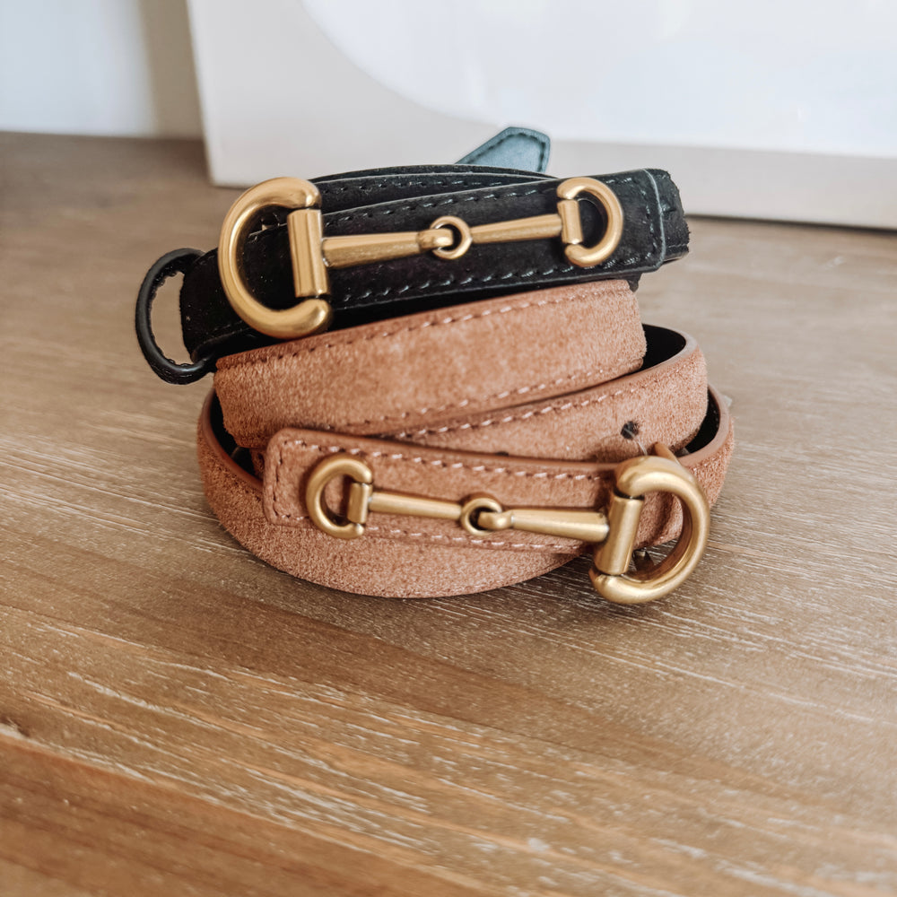 Sleek Horse-Bit Suede Belts