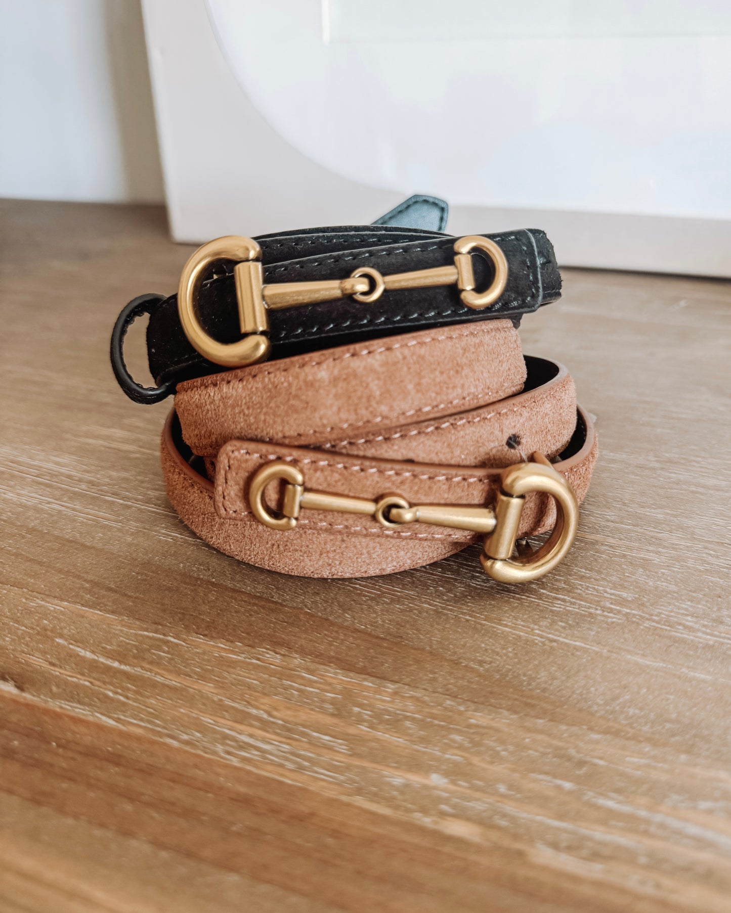 Sleek Horse-Bit Suede Belts