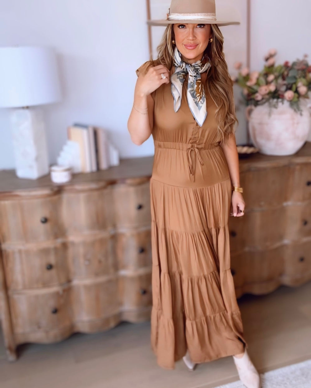 Laurel Satin Tiered Maxi Dress