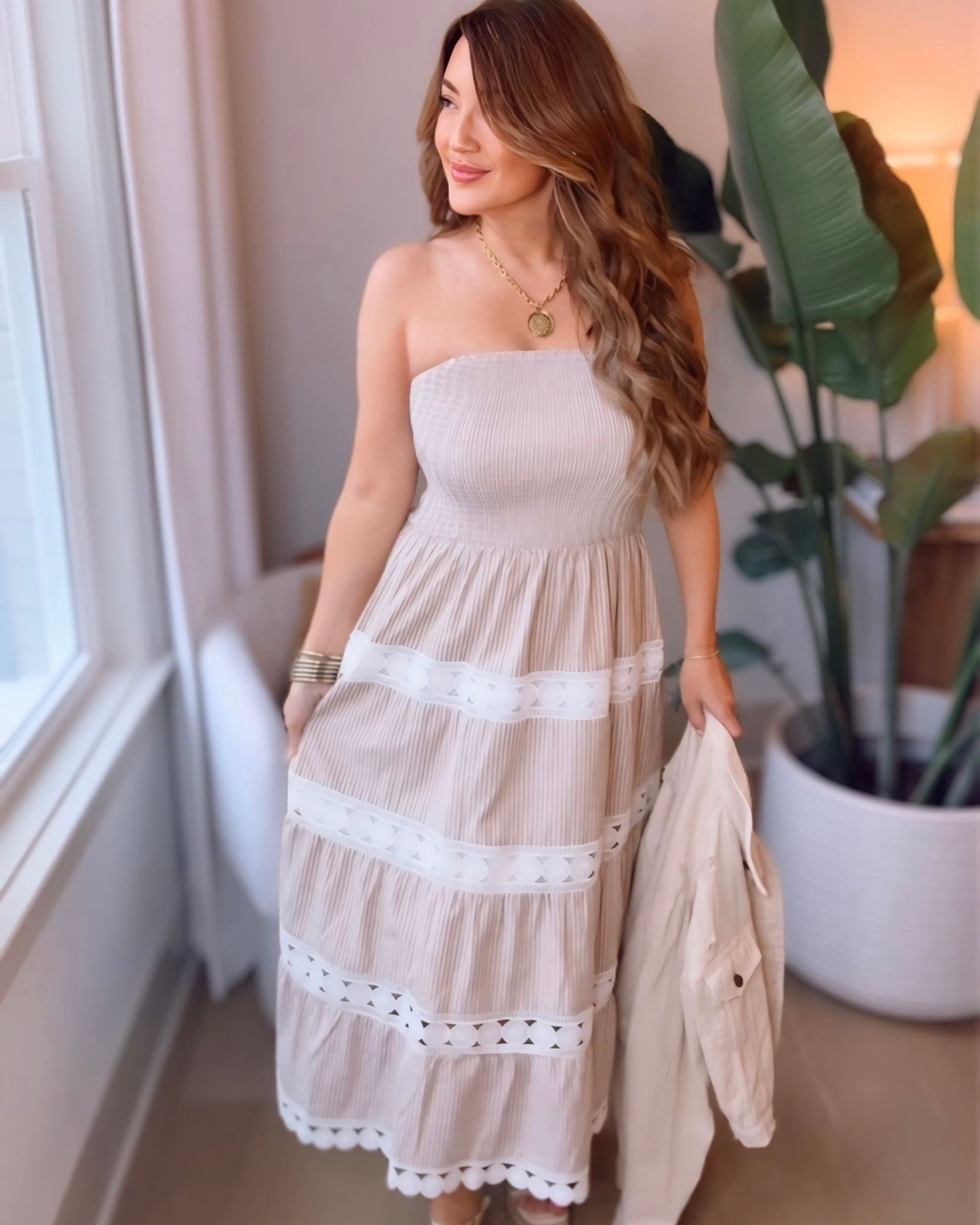 Jackie Contrasting Lace Midi Dress