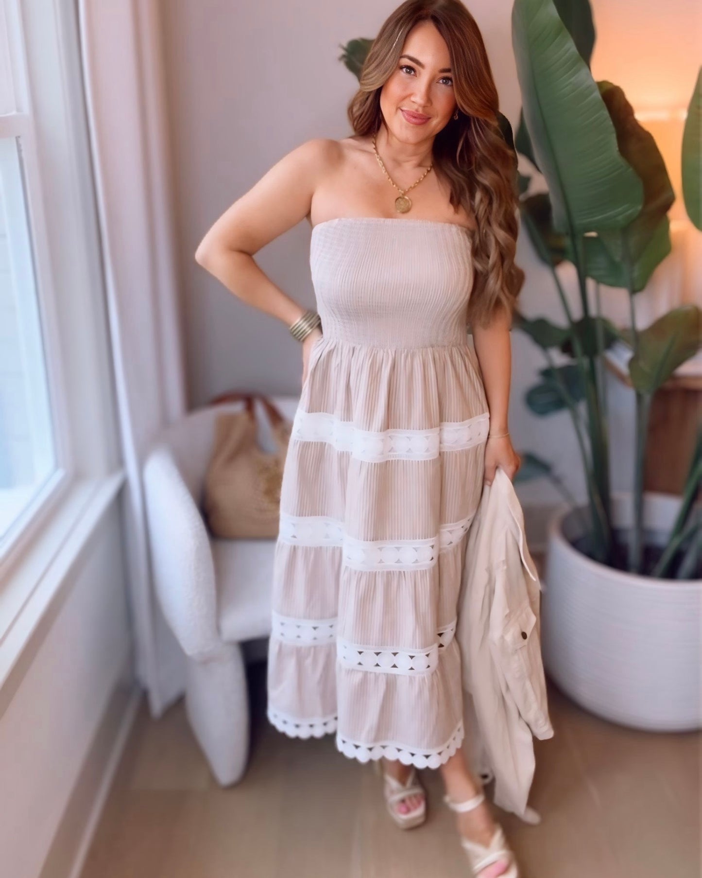 Jackie Contrasting Lace Midi Dress