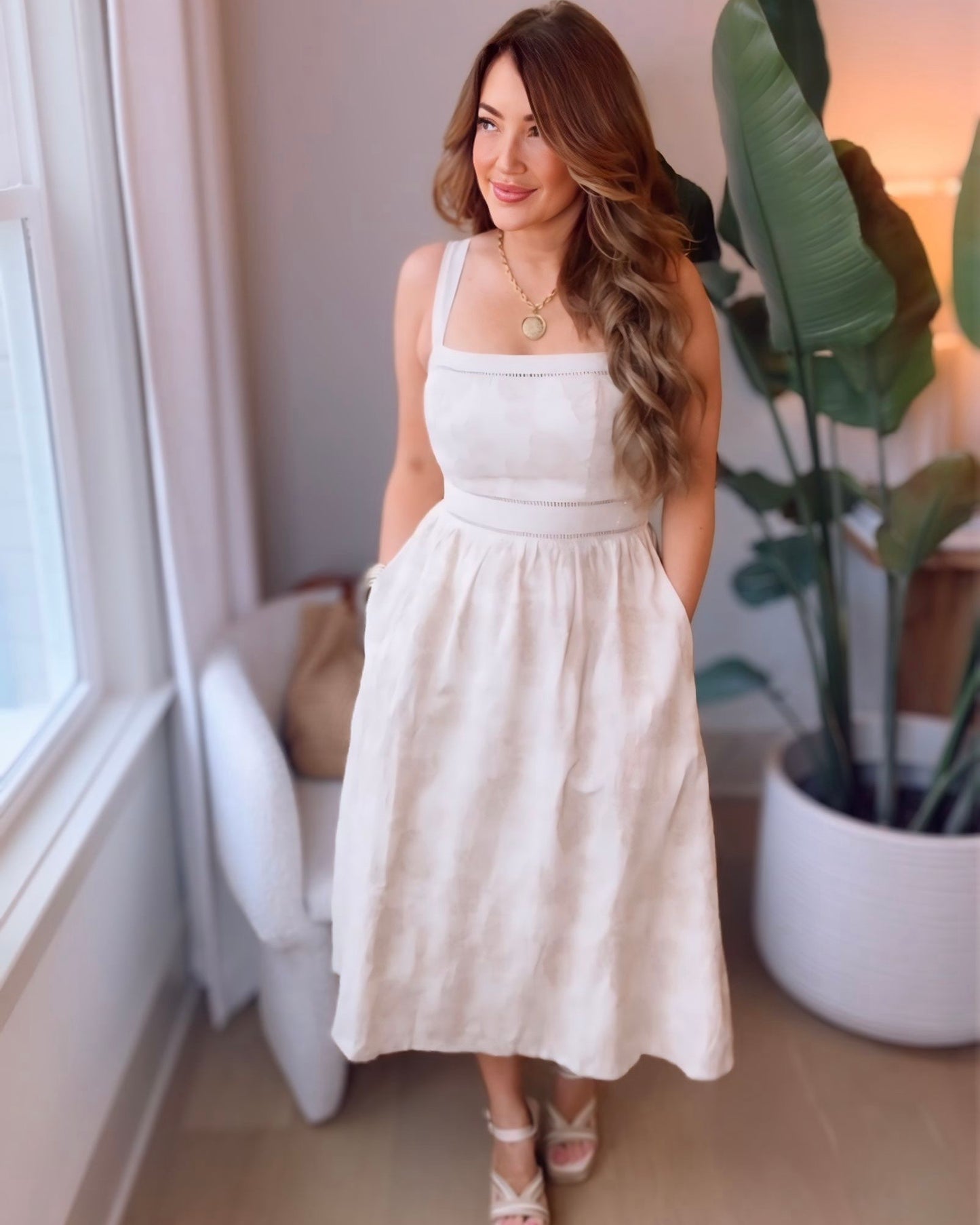 Penelope Square Neck Jacquard Midi Dress