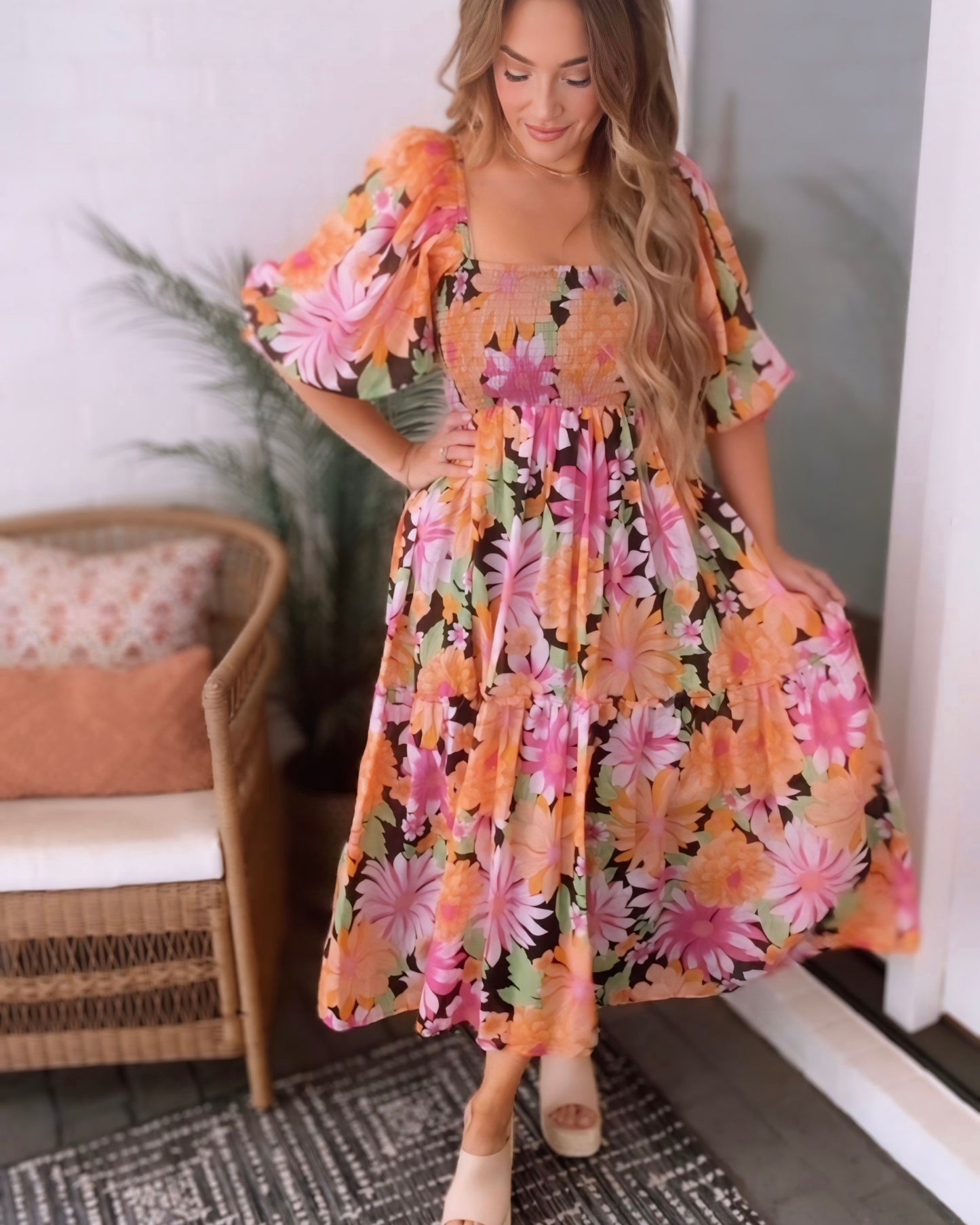 Simply Elegant Floral Smocked Midi