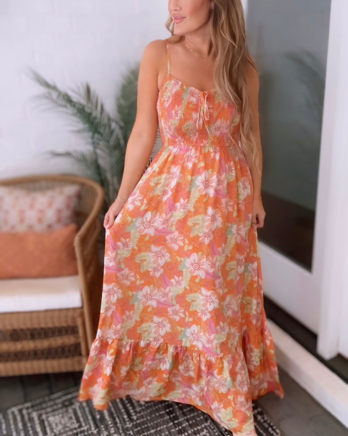 Sunshine and Sangria Floral Smocked Maxi