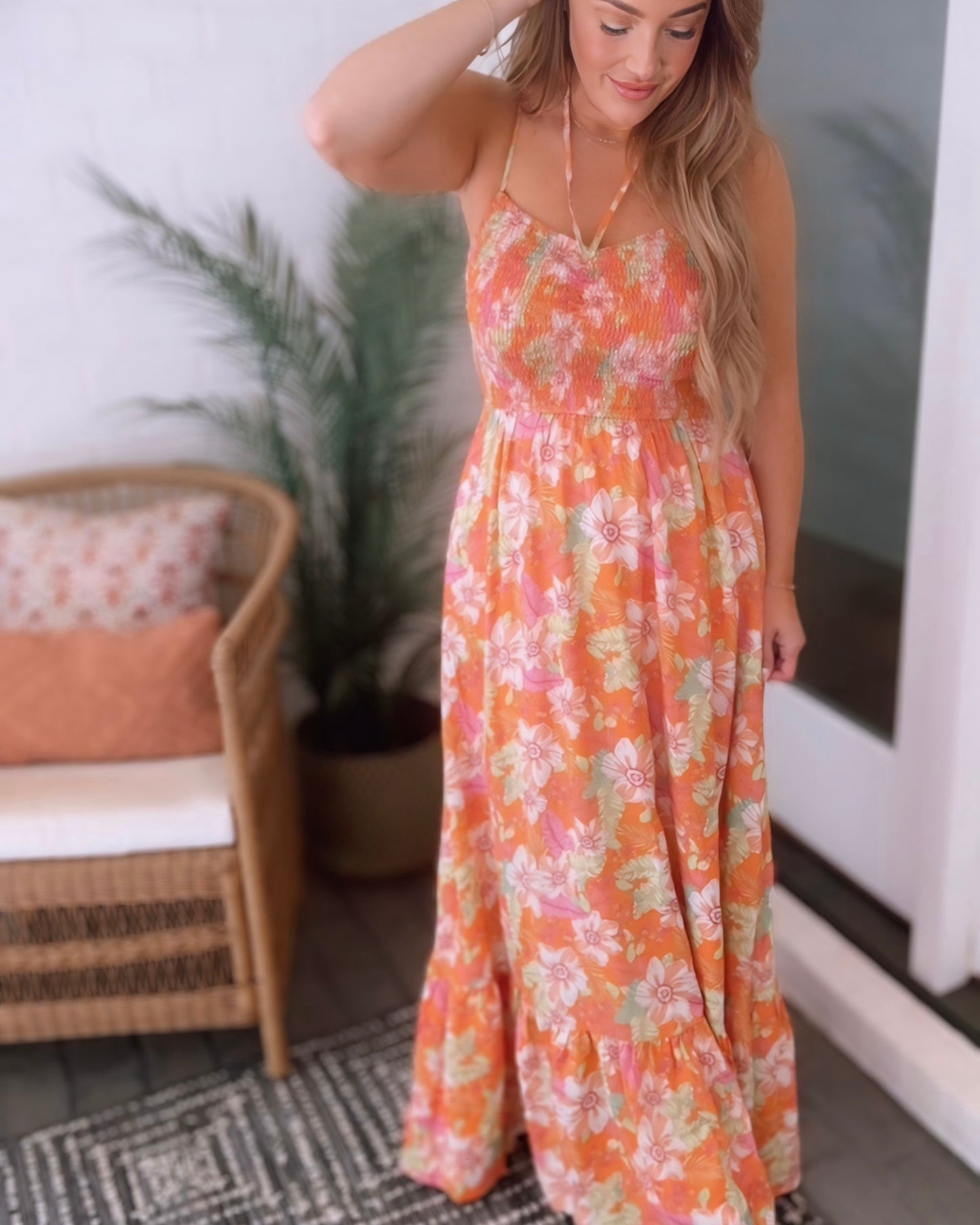 Sunshine and Sangria Floral Smocked Maxi