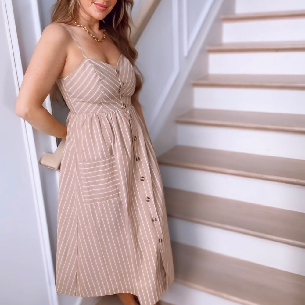 
                      
                        Coffee Shop Date Striped Linen Midi Dress
                      
                    