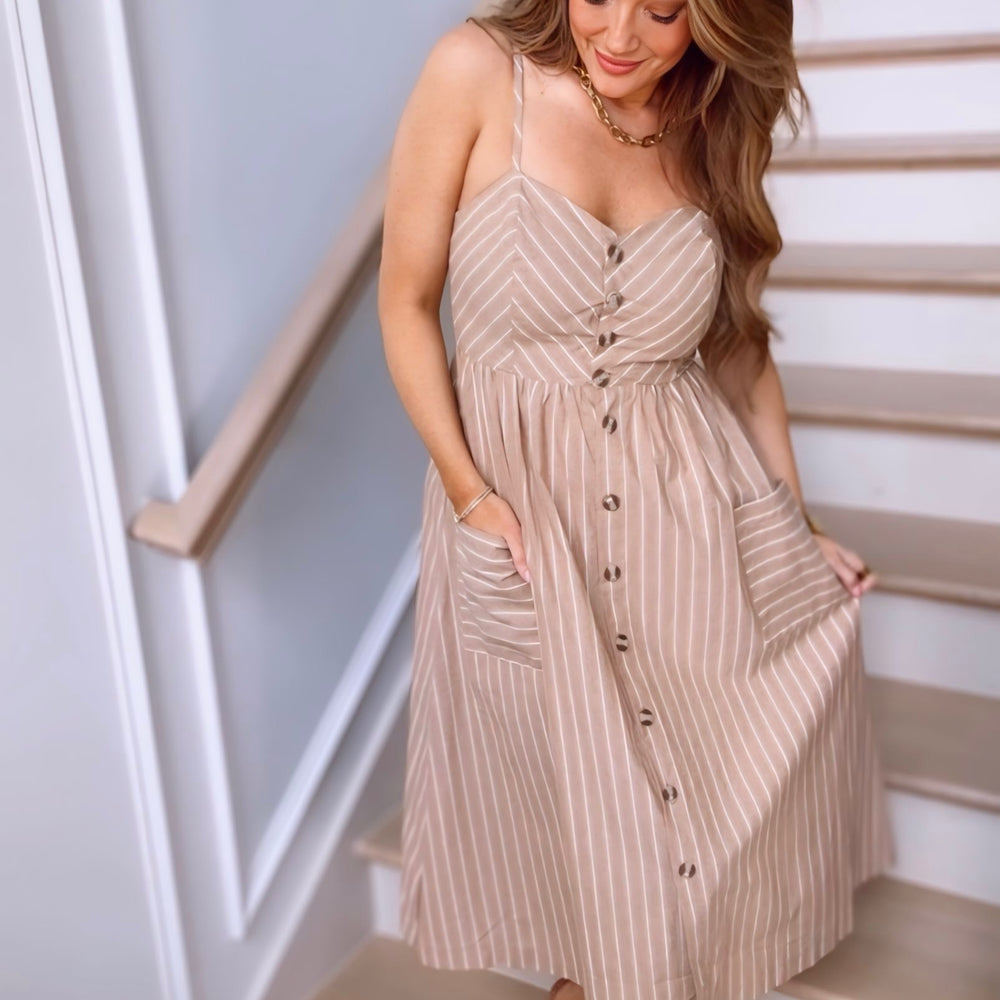 
                      
                        Coffee Shop Date Striped Linen Midi Dress
                      
                    