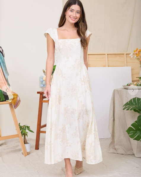 Melody Square Neck Bell Sleeve Midi Dress