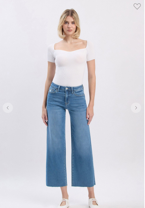 Flying Monkey- High Rise Raw Hem Cropped Slim Wide Jeans