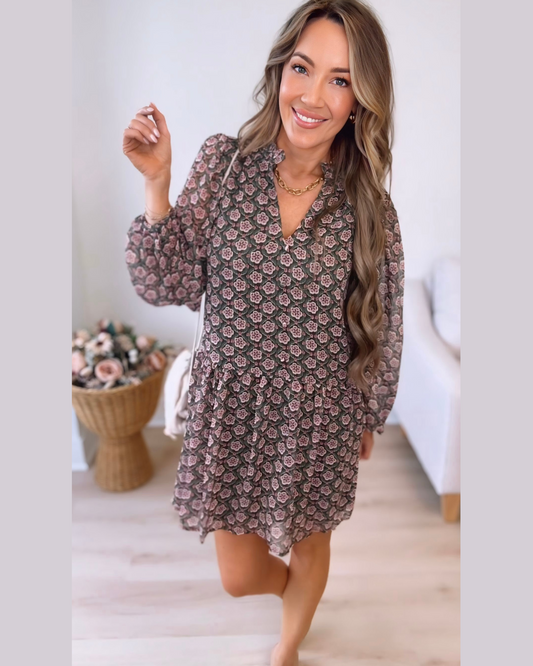 Your Way Floral Button Tiered Dress