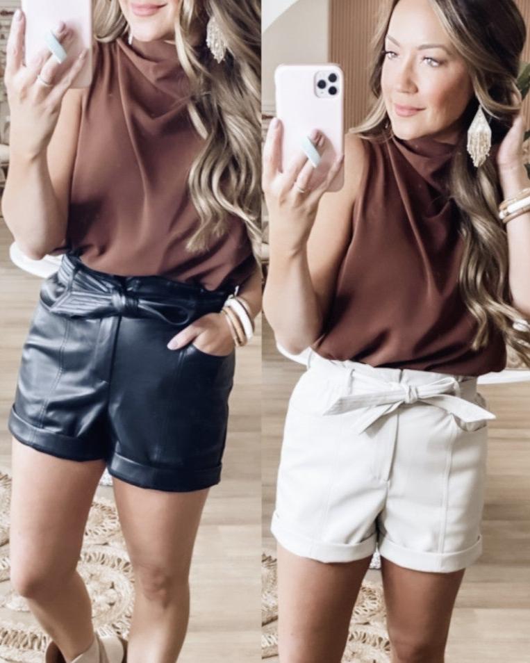 Faux Leather Paper Bag Shorts