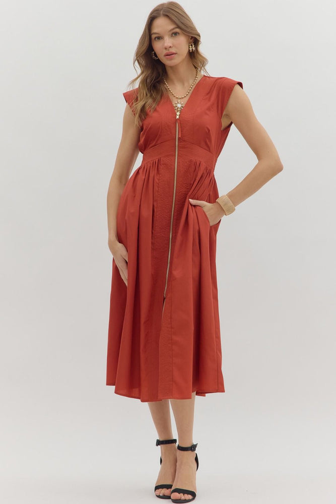 
                      
                        Nora Zip Front Midi Dress
                      
                    